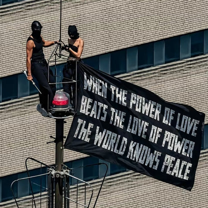 When The Power of Love Beat The Love of Power The World Knows Peace Empire State Building Climbers 3x5 Ft Flags
