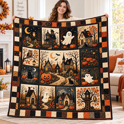 Halloween Ghost Owl Pumpkin Flannel Blanket