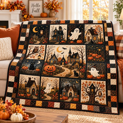 Halloween Ghost Owl Pumpkin Flannel Blanket