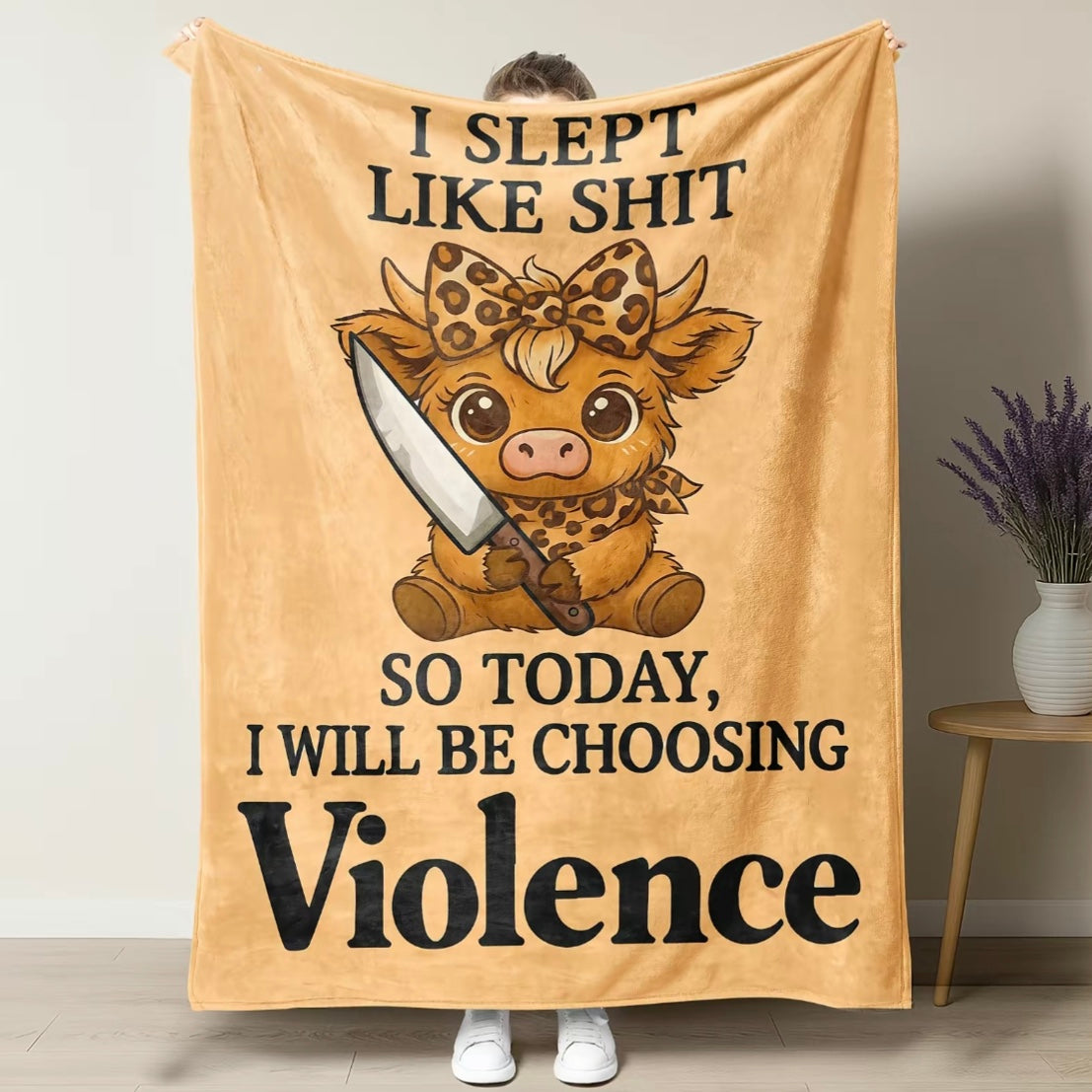 Cute Highland Cow Meme Flannel Blanket
