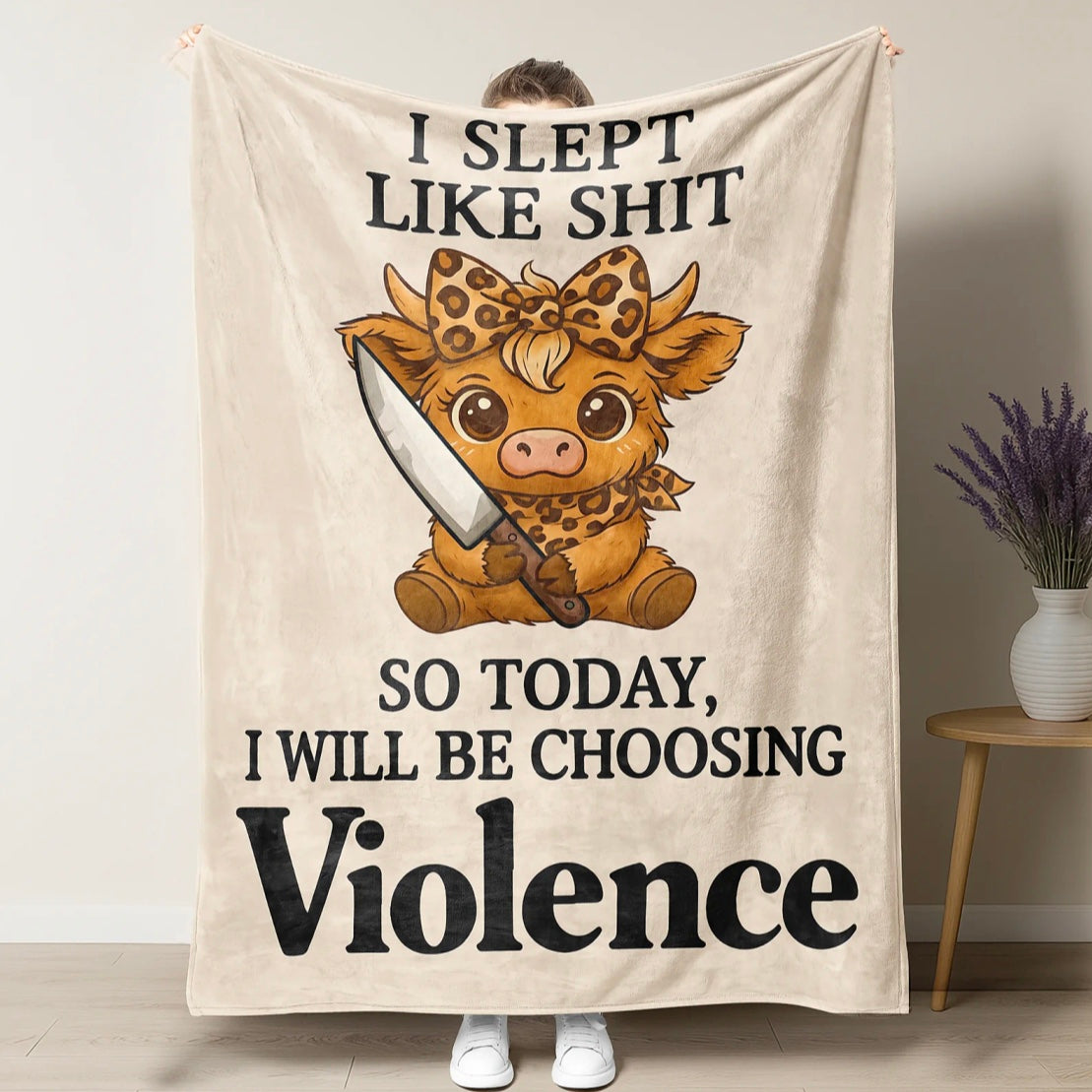 Cute Highland Cow Meme Flannel Blanket