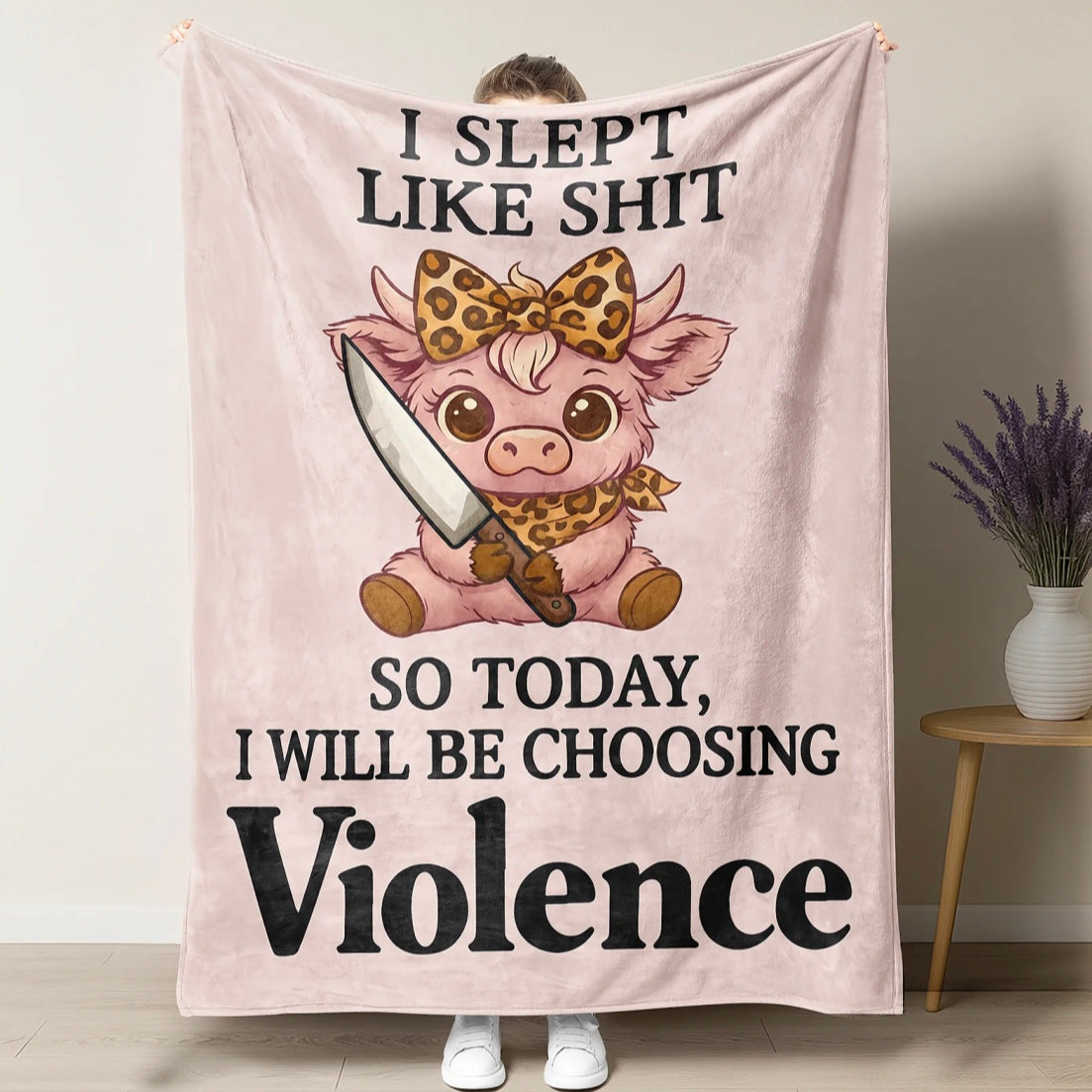 Cute Highland Cow Meme Flannel Blanket