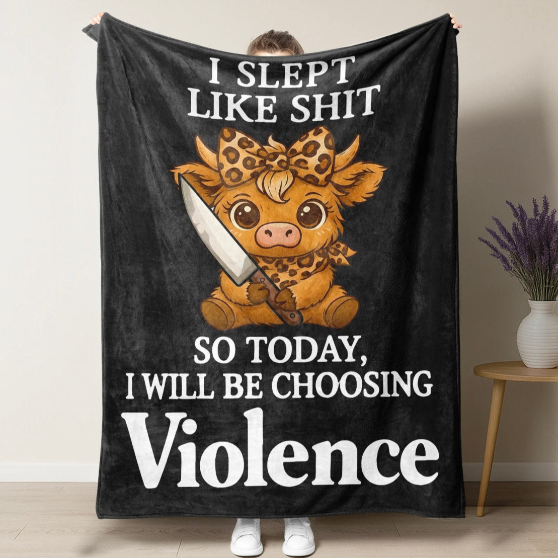 Cute Highland Cow Meme Flannel Blanket