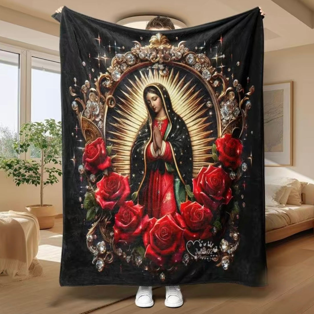Virgin Mary Pattern Flannel Blanket