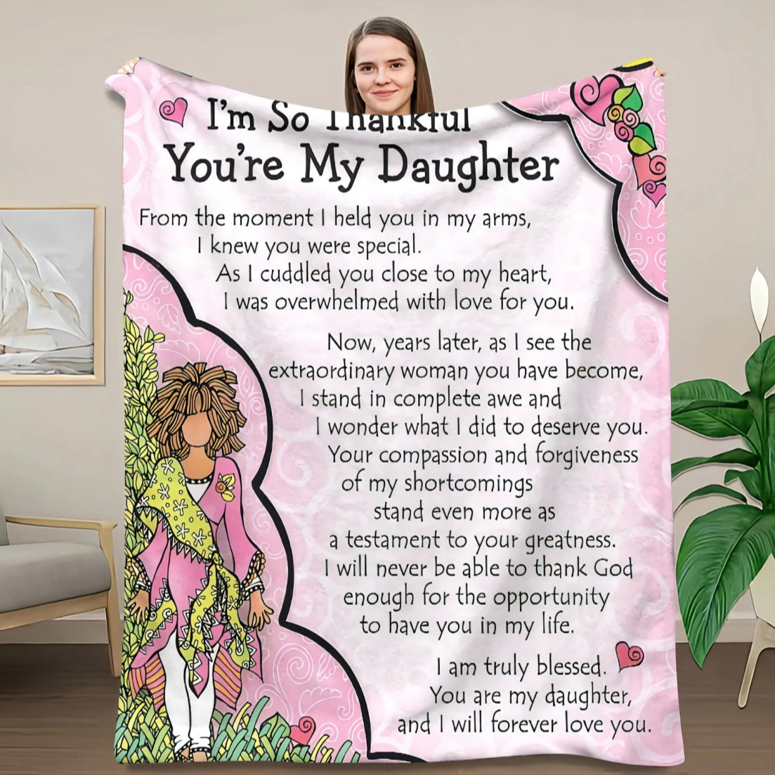 I'm Thankful You're My Daughter Pink Flannel Blanket