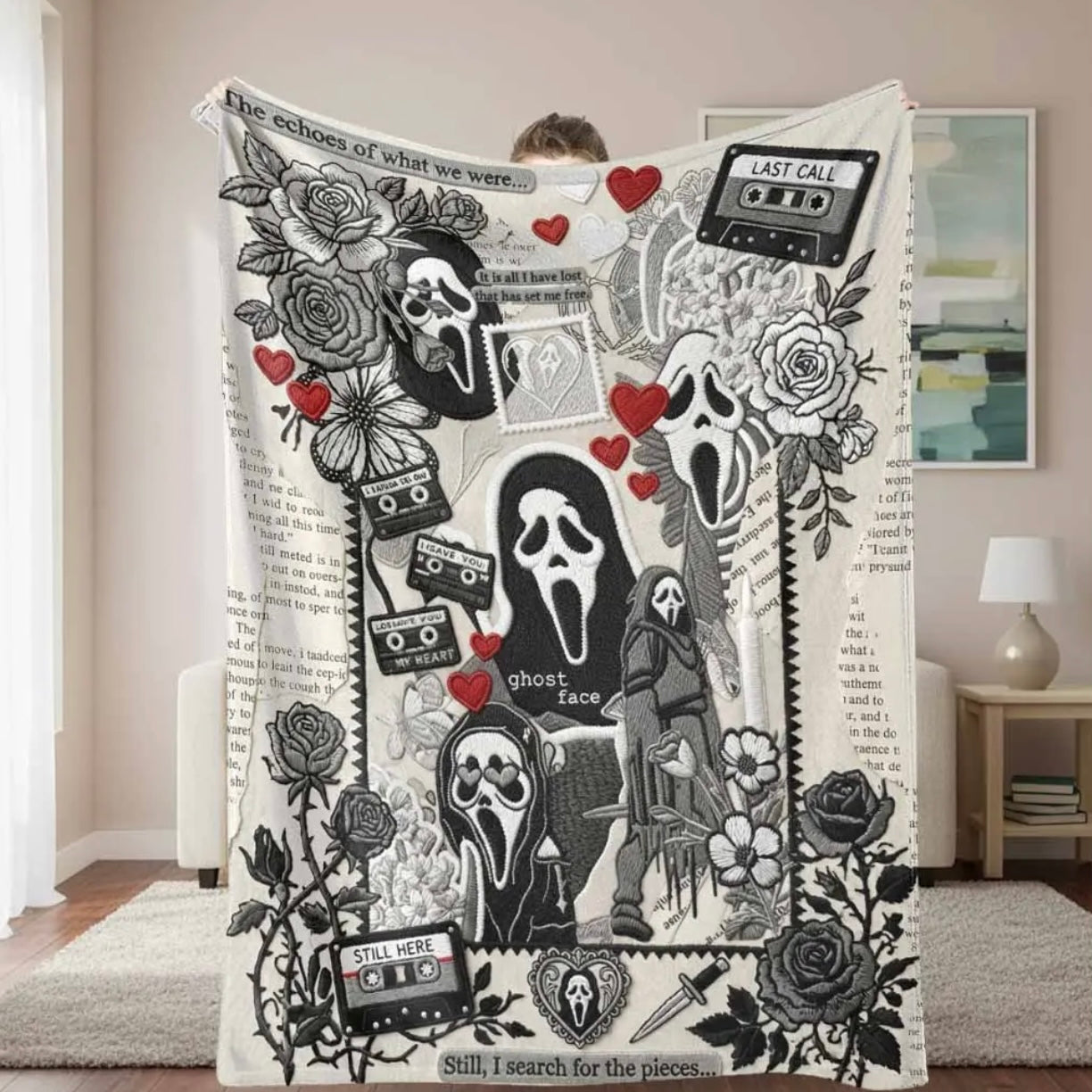 Ghost Face Roses Pattern Flannel Blanket
