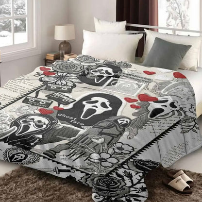 Ghost Face Roses Pattern Flannel Blanket