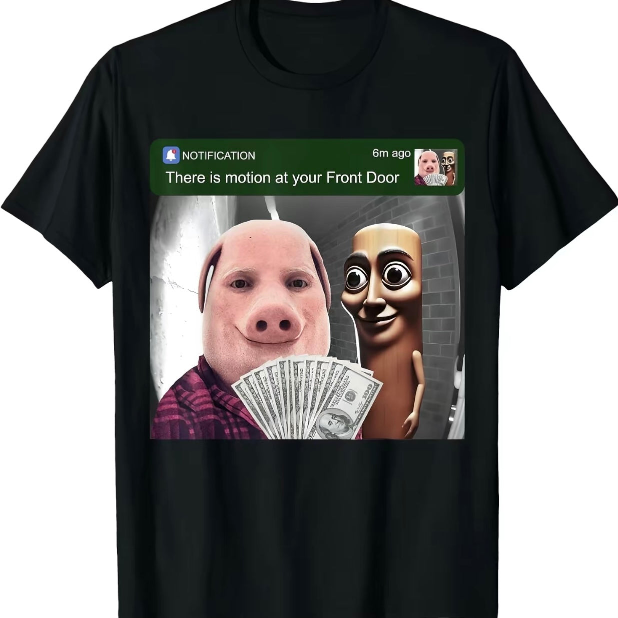 John Pork And Tung Tung Tung Sahur Front Door Motion Funny T-Shirt/Sweatshirt/Hoodie