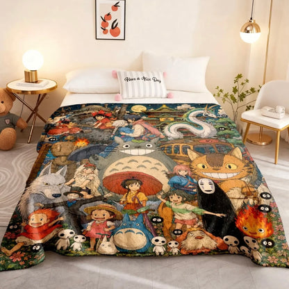 Studio Ghibli Anime Pattern Flannel Blanket