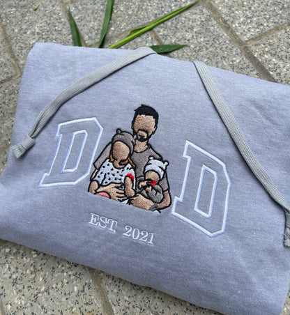 Embroidered Dad Shirt, Custom embroidered photo, Father's Day Personalized Embroidered  Photo Shirt
