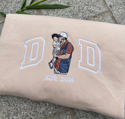 Embroidered Dad Shirt, Custom embroidered photo, Father's Day Personalized Embroidered  Photo Shirt